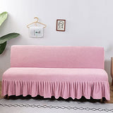 GIANCO FERRO Armless Stretch Futon Covers with Skirt Soft Jacquard Sofa Bed Cover with Elastic Bottom Machine Washable Stain Resistant (Pink, Medium (Length 59"-70.5")) GIANCO FERRO