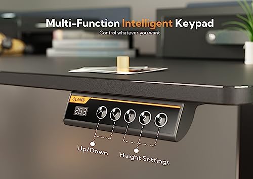 Claiks Standing Desk with Drawers, Stand Up Electric Standing Desk Adjustable Height, Sit Stand Desk with Storage Shelf and Splice Board, 48 Inch, Black Claiks