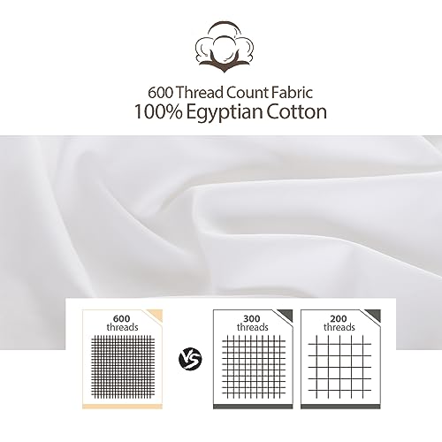 2-Pack Pure Cotton Twin XL Fitted Sheet for Adjustable Bed Split King, 600 TC 16" Deep Pocket Egyptian Cotton Fitted Sheet (2pcs, Twin XL, White) Shunjie.Home