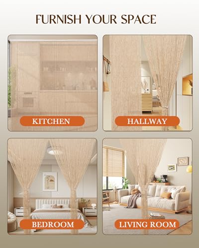 Erfolkerz 90 Strands Beaded Curtain for Doorways -35.5"x79"- Handmade Natural Beaded Curtains，Boho Doorway Wood and Bamboo Bead Curtain-As Insect Screen/Room Divider-Beige Erfolkerz
