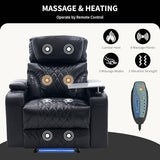 Zuacs Home Theater Seating, Power Recliner with Cooling Cup Holder & Heating Massage, Electric Recliner Chair with Tray Table, USB Charging, Manual Headrest for Living Room,Matte Black