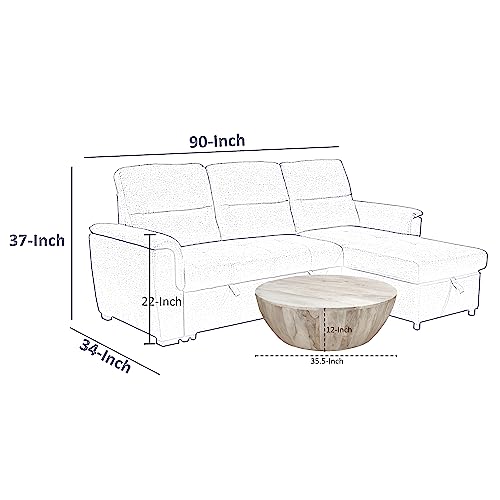 The Urban Port 12-Inch Height Round Mango Wood Coffee Table, Subtle Grains, Distressed White - WoodArtSupply