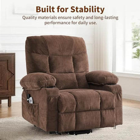 PoteSoar Power Lift Recliner Chair for Elderly with Massage and Heat, Comfortable Electric Power Reclining Chair with Side Pockets,2 Cup Holders and USB Charging Port for Living Room (Dark Brown) PoteSoar