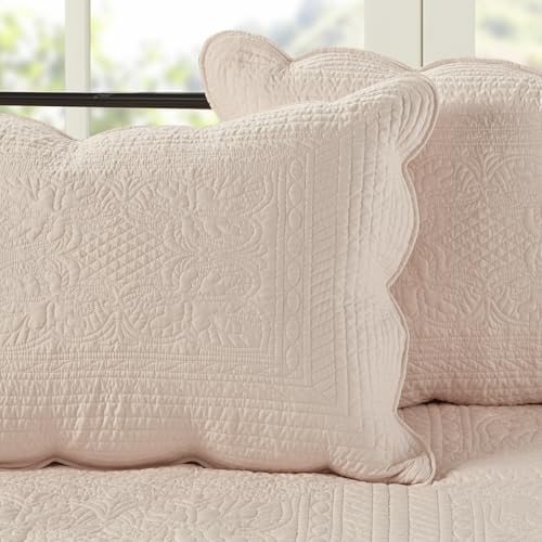 Madison Park Daybed Cover Set-Trendy Damask Quilting with Scalloped Edges All Season Luxury Bedding with Bedskirt, Matching Shams, Decorative Pillow, 75"x39", Tuscany Blush, 6 Piece Madison Park