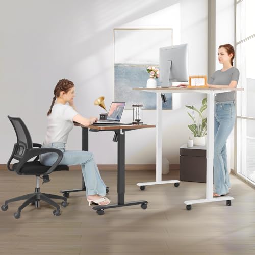 farexon Electric Standing Desk Adjustable Height,63x24 Inches Stand Up Desk, Ergonomically Curved Desktop with Outlet, Lockable Casters,27.''-46'' Lifting Range Home Office Computer Desk（Black farexon