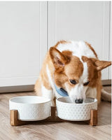 LE TAUCI Dog Bowls Small Breed,Dog Bowl Set with Acacia Wood Stand,1.8 Cups Food and Water Bowl for Small Dogs and Cats, Weighted Dog Dishes, Pet Bowls LE TAUCI