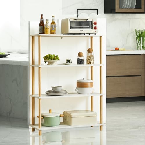 IBUYKE Modern 4-Tier White Wooden Open Bookcase - Versatile Storage & Display Unit for Home and Office IBUYKE