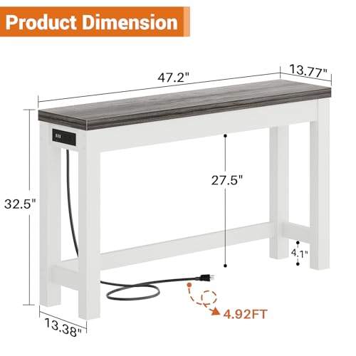 Cyclysio 47" Console Tables for Entryway, Narrow Console Tables for Living Room, Behind Couch Table, Sturdy Wood Support Hallway Table with 3AC+2USB Charging‌ Station, Oak Cyclysio