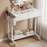 WINAZ Small White Portable Adjustable Rolling Kids Desk with Drawers & Storage Shelf, 32 Inch Mobile Standing Vanity Desks with Wheels, Couch Sofa Side Laptop Craft Table for Bedroom Home Office WINAZ