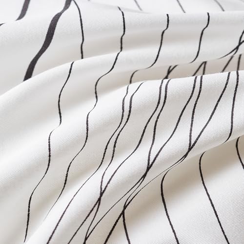 SUSYBAO Aesthetic Striped Duvet Cover King 100% Cotton 3 Pcs Set 1 Abstract Black Stripe Duvet Cover with Zipper Ties 2 Pillowcases Minimalist White Pinstripe Bedding Set Soft Comfy SUSYBAO