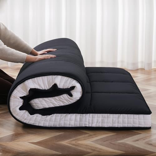 Meulbaty Full Size Futon Mattress - Extra Thick Foldable Japanese Floor Mattress - Memory Foam Sleeping Pad for Adults - Tatami Mat Suitable for Camping & Guest - Black(80" L x 54" W x 4" Th) Meulbaty