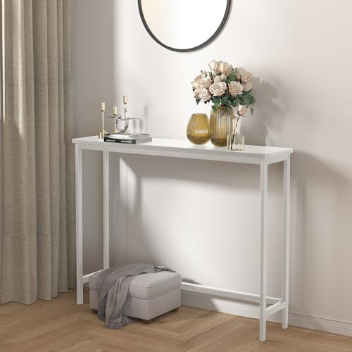 VASMIA Console Table, Entryway Table, Narrow Sofa Table, 39" Bamboo Hallway Table for Entryway, Living Room, Bedroom, Foyer, White VASMIA