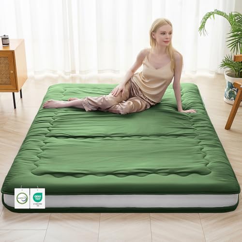 Auemtyn Japanese Floor Mattress, 4" Japanese Futon Mattress, Foldable & Portable Shiki Futon (shikibuton), Roll Up Thicken Sleeping Tatami Mat Sleeping Pad for Camping (Green, 54 x 80) Auemtyn