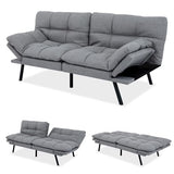 MUUEGM Futon Sofa Bed, 71" Convertible Linen Memory Foam Couch Bed, Modern Backrests Armrests Love Seat for Living Room,Apartment,Office,Light Grey Sleeper Couch MUUEGM