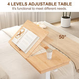 Muwuele Solid Wood Overbed Bedside Table with Wheels, Adjustable Medical Tilt Top Hospital Bed Table Over The Bed, Rolling Laptop Desk, Mobile Standing Desk for Hospital and Home Use (Natural) Muwuele