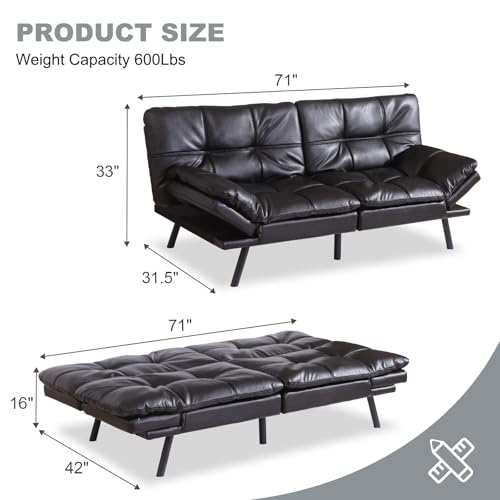 MUUEGM Futon Sofa Bed Convertible Couch,Memory Foam Futon Sofa Couch,Sleeper Futons Sofa Couches,Small Splitback Modern Loveseat Sofa Bed for Living Room,Office,Apartment,Faux Leather,Black. MUUEGM