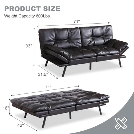 MUUEGM Futon Sofa Bed Convertible Couch,Memory Foam Futon Sofa Couch,Sleeper Futons Sofa Couches,Small Splitback Modern Loveseat Sofa Bed for Living Room,Office,Apartment,Faux Leather,Black. MUUEGM