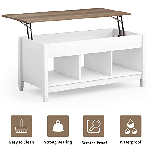 Tangkula Wood Lift Top Coffee Table, Modern Coffee Table w/Hidden Compartment and Open Storage Shelf for Living Room Office Reception Room (White) Tangkula