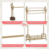 Bestier Kids Dress Up Rack, Adjustable Rack Height for Kids Clothes Rack, Bottom Storage Shelf with Wheels, Metal Dress Up Rack for Kids, Toddler, Children, Girls, Boys, Gold Bestier