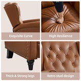 CANMOV Genuine Leather Recliner Chair, Push Back Recliner with Rivet Decoration and Tufted Back, Mid Century Wingback Accent Chair for Living Room, Bedroom, Office, Brown