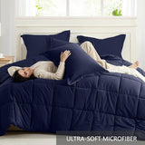 Homelike Moment Queen Comforter Set, Soft Down Alternative Bedding Set, Lightweight 3Pcs All Season, Solid-Navy Blue, Full/Queen Size Homelike Moment