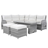 YOPTO 8-Piece Outdoor Furniture Couch Set,Rattan Patio Conversation Sectional Sofa Set with Adjustable Table,Recliners W/Extendable Side Tables & 2 Movable Ottomans,for Patio,Lawn,Backyard,Pool,Beige YOPTO