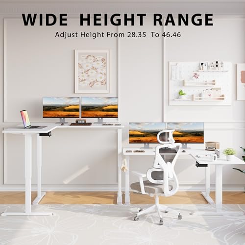 Shahoo L-Shaped Electric Standing Desk, 63 x 55 Inches Height Adjustable Coner Table, Home Office Computer Workstation, White, 63 x 55 Inch Shahoo