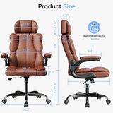 Kensaker Executive Leather Office Chair, Computer Chair with Thick Cushion & Lumbar Support, Ergonomic Desk Chair with Adjustable Headrest & Armrests,Brown Kensaker