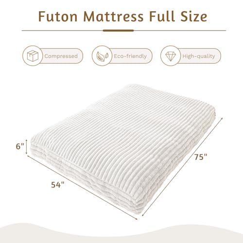 YOSHOOT 6 Inches Futon Mattress Full Size, Thick Futons Sofa Bed Couch, Floor Mattress for Adults, Shredded Foam Filling(Frame Not Included), Medium Firm YOSHOOT