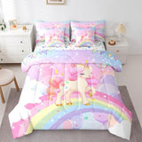 Feelyou Unicorn Girls Bed in a Bag King Rainbow Kids Pink Unicorn Comforter Set with Sheets Kawaii Cute Stars 7 Piece Bedding Set Teens Children Adults Cartoon Unicorn Room Decor All Season Feelyou