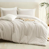 CozyLux Beige Queen Comforter Set, 3 Pieces Boho Solid Breathable Quilted Style Bedding Sets, Luxury Fluffy Soft Bed Set with Down Alternative Comforter for All Season (1 Comforter & 2 Pillowcases) CozyLux