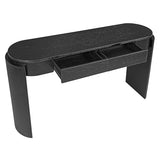Merax 55" Entryway Table with Oval Top and 2 Drawers, Natural Wood Grain Finish Console Table with Fluted Design for Entryway and Living Room (Black) Merax
