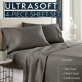 HC COLLECTION Bed Sheets Set King with 2 Pillowcases, Hotel Luxury Platinum 1800 Series Brushed Microfiber Sheet w/Deep Pocket, Ultra Soft Lightweight 4 Pcs Linen Bedding for Hot Sleepers, Gray HC COLLECTION