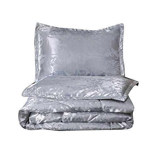 Raytrue-X Twin Comforter, Silver Silk Jacquard Bedding Comforter Sets, 3 Pieces Grey Lightweight Quilt, All Season Comforter for Twin Bed, Ultra Soft Microfiber, Matching 2 Pillow Shams, Twin/Twin XL Raytrue-X