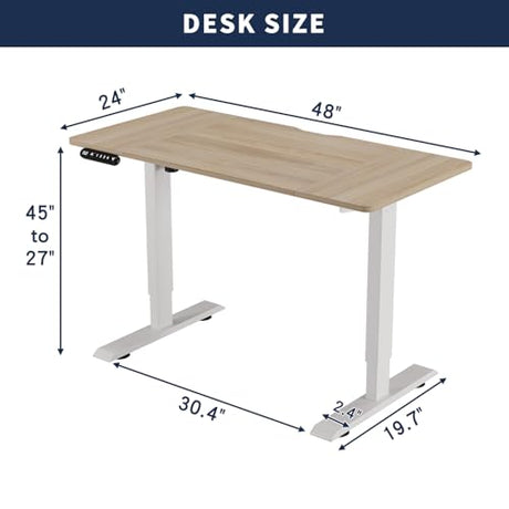HEONAM 48 Inch Electric Standing Desk with USB Charging Port, Height Adjustable Sit Stand Desk with Memory Presets, Spacious Desktop and Sturdy Metal Frame for Home Office HEONAM