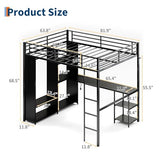 Frigenarro Queen Size Metal Loft Bed with Built-in Desk, Wardrobe,Storage Shelves, Guardrail, and Sturdy Ladder for Space-Saving Bedroom Solution Frigenarro
