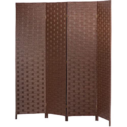 4 Panel Room Divider Privacy Screen 72 Inch Wooden Folding Dividers Wall Portable Hand Craft Wood Rattan Mesh Woven Room Screen for Office Patio (Brown) Ckofgdsue