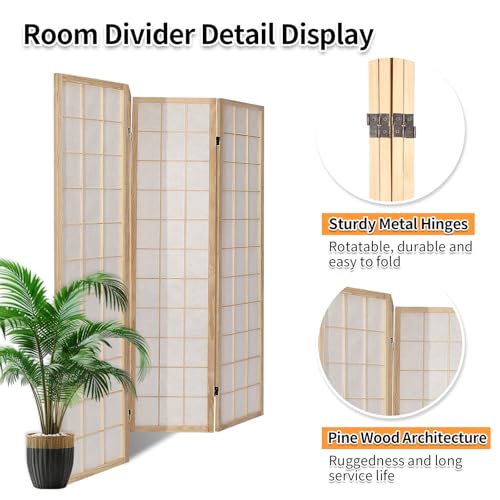 ZFFURN 4 Panel Room Divider, 5.6Ft Japanese Shoji Style Folding Privacy Screen, Decorative Room Divider Panel, Portable Freestanding Room Partition for Home, Office, Bedroom (White) ZFFURN