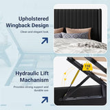 Allewie Queen Size Lift Up Storage Bed Frame, Hydraulic Support System, Upholstered Platform Bed Frame, Underneath Storage, Vertical Channel Tufted Headboard with Wingback, No Box Spring Needed, Black Allewie