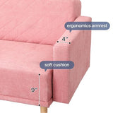 MoNiBloom 75 Inch Convertible Couch Sofa Bed, Reclining Futon Sleeper with Cloud Cushion & Ergonomics Armrest, 3 Seater Upholstered Couch, Comfy Reclining Sofa Bed for Living Room, Bedroom, Pink MoNiBloom