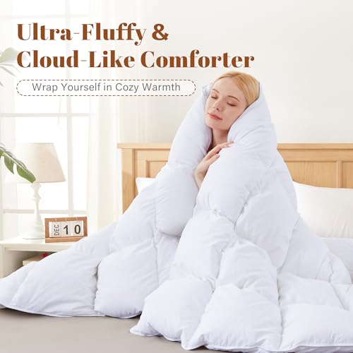 Cosybay Full Size Feather Down Fiber Comforter - Ultra Soft 100% Cotton Duvet Insert, All Season Hotel Luxury Bedding with Corner Tabs, 82"x86" White Cosybay
