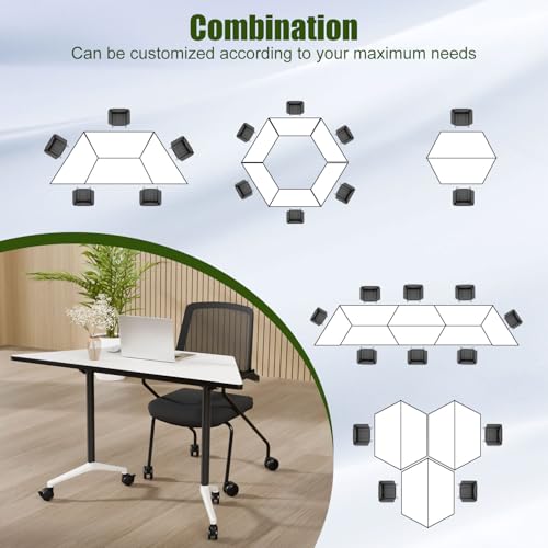 Rolling Trapezoid Conference Table with Silent Wheels,Moveable Foldable Meeting Tables,Flip Top Modular Seminar Table,Business Mobile Folding Training Tables for Office Room,Surface is White(8pack, B) ATagope