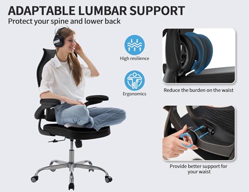 TRALT Ergonomic Office Chair - Desk Chair with Wave High Back Adjustable Lumbar Support Computer Chair - Gaming Chairs Mesh Backrest and PU Leather Seat for Home Reading Chairs to Adults(Black) TRALT