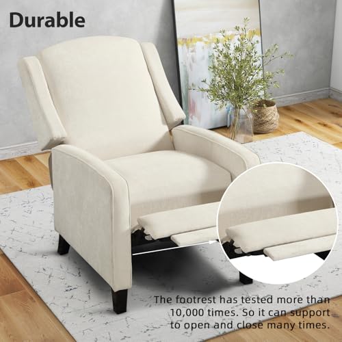 INZOY Wingback Pushback Recliner Chair, Fabric Push Back Recliners with Padded Seat, Mid Century Modern Reclining Chair for Living Room Bedroom, White