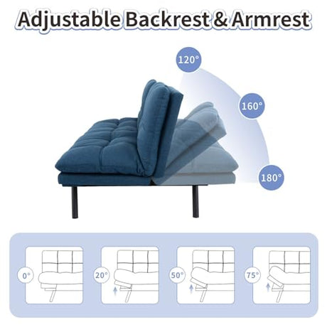 MUUEGM Futon Sofa Bed Memory Foam Navy Blue Futons Modern Office Couch Sleeper Bed Convertible Love seat Sofa for Small Spaces,Apartment,Office with Adjustable Armrest Backrest MUUEGM