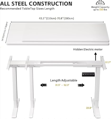 GallopFun 330lbs Dual Motor Standing Desk Frame for 43.3 to 70.8″ Desktop, Electric Adjustable Legs with Memory Presets, Stand Up Desk Frame Workstation for Home Office, White Frame Only GallopFun