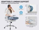 TRALT Ergonomic Office Chair - Desk Chair with Wave High Back Adjustable Lumbar Support Computer Chair - Gaming Chairs Mesh Backrest and PU Leather Seat for Home Reading Chairs to Adults(White) TRALT