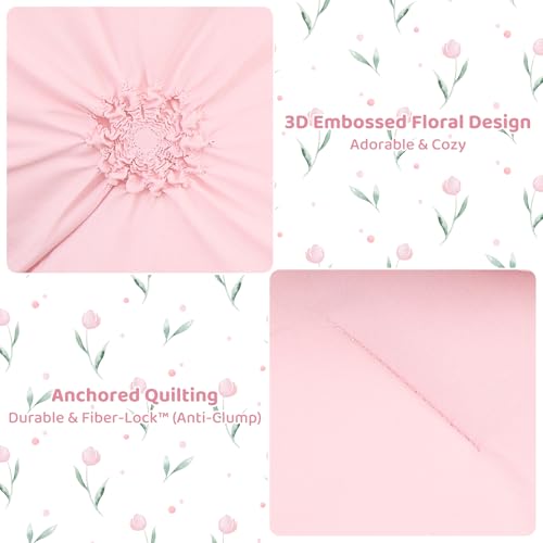 Wowelife Twin Comforter Set for Girls, Boho Pintuck Bedding Comforter Sets, 4 Pieces Ruffles Jacquard Embroidery Twin Bedding Sets with Comforter, Fitted Sheet, Flat Sheet and Pillowcase, Pink Wowelife