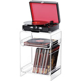 Acrylic Record Player Table with Storage Shelf, Clear Side Table Nightstand (Clear, Medium) Acrylicolor