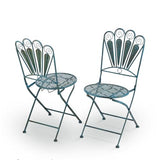 Alpine Corporation Indoor/Outdoor 3-Piece Peacock Feather Rustic Metal Bistro Set Patio Seating, Light Blue Alpine Corporation